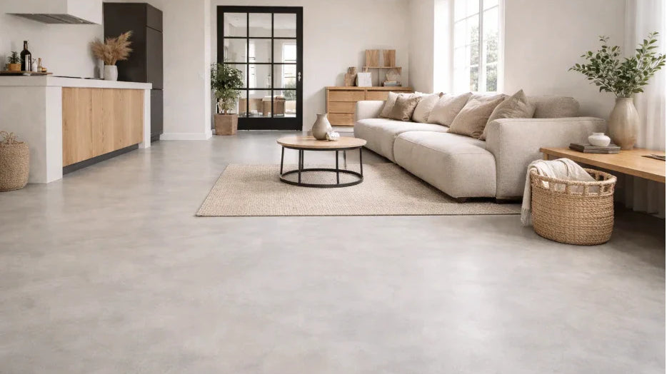 Geverfde anhydrietvloer met dampopen primer en betonverf