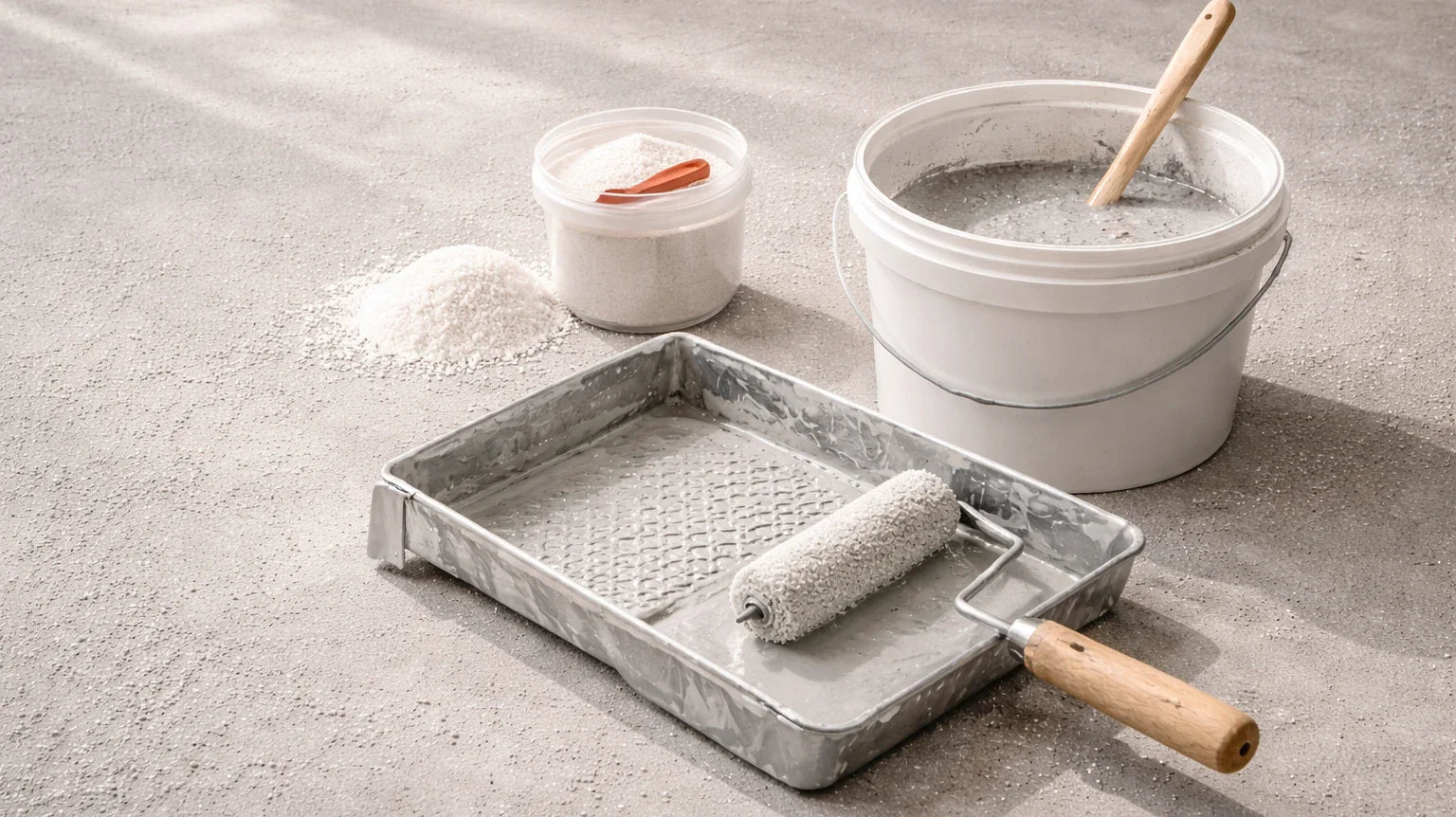 Antislip betonvloer met gebakken zand-additief in betonverf