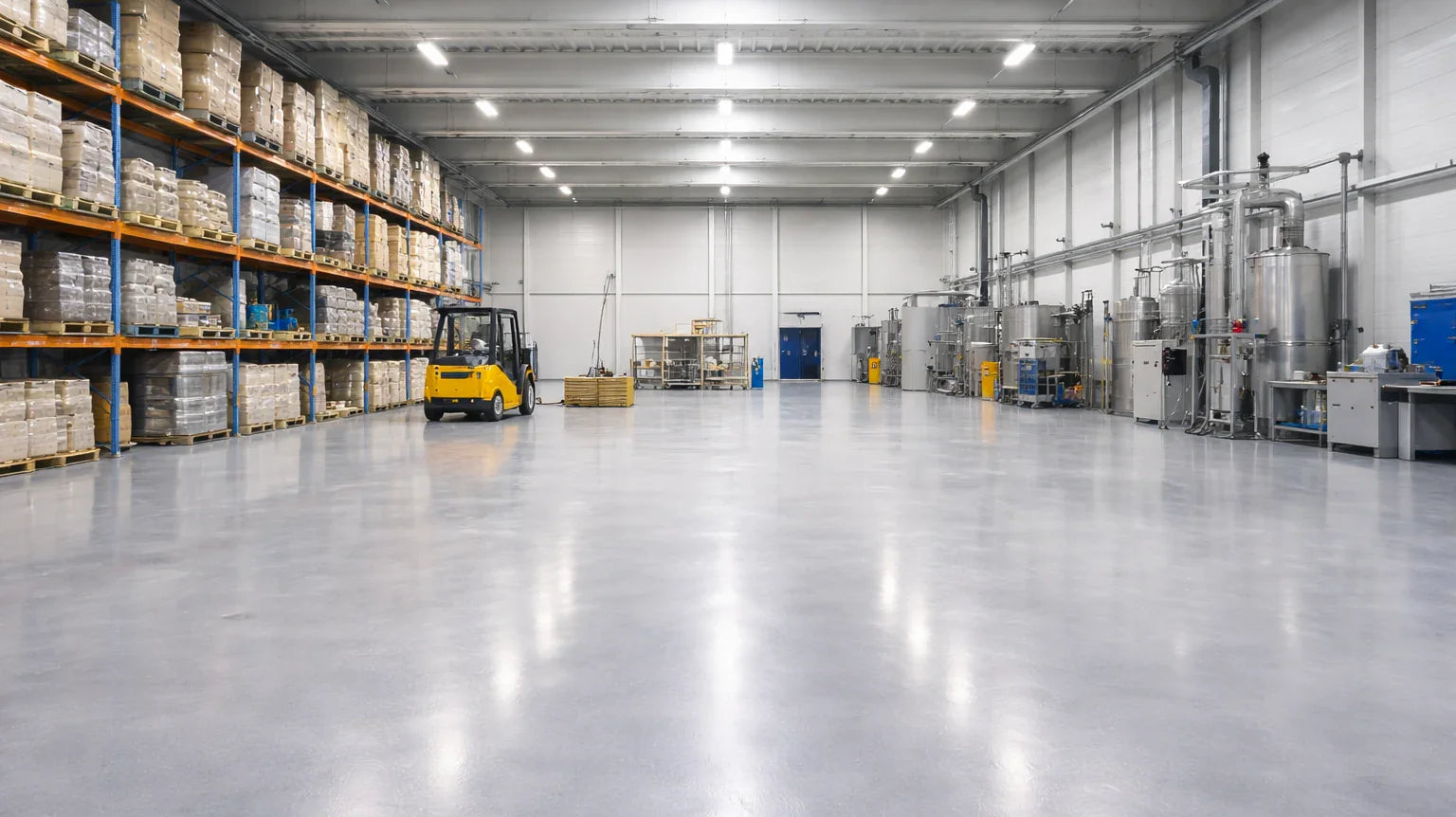 Geverfde industrievloer met slijtvaste 2K-coating in industriële ruimte