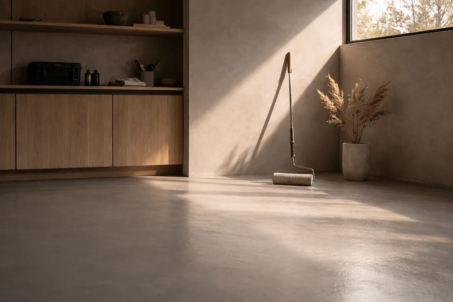 Zandcement dekvloer als afwerklaag op betonvloer met vloerverwarming