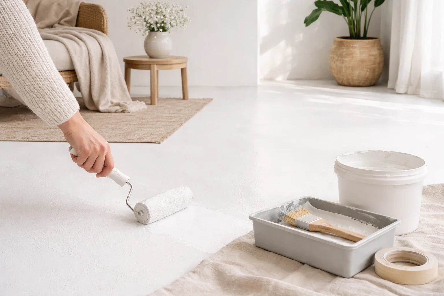 2K-betonverf potlife na mengen — hardingsproces start