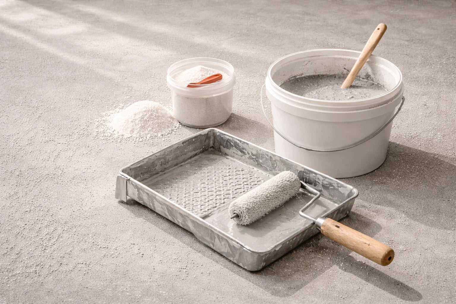 Antislip betonvloer met gebakken zand-additief in betonverf