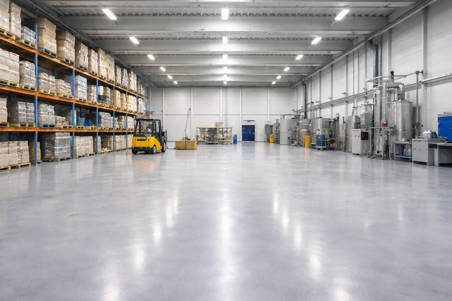 Geverfde industrievloer met slijtvaste 2K-coating in industriële ruimte